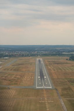 Nuremberg, Bavaria, Germany, July 9, 2022 Landing at the airport with a small propeller plane