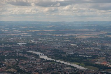 Dresden, Saxony, Germany, July 11, 2022 View over the city center from a small plane