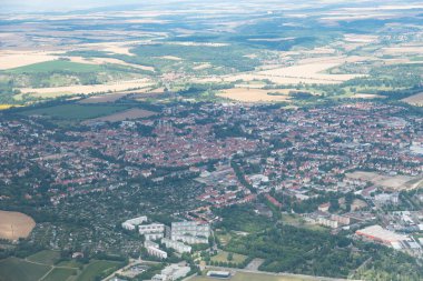 Naumburg, Saxony Anhalt, Germany, July 11, 2022 View over the city center from a small plane