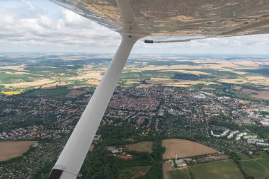 Naumburg, Saxony Anhalt, Germany, July 11, 2022 View over the city center from a small plane