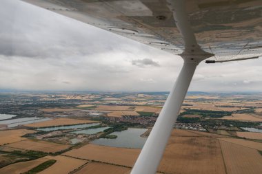 Erfurt area, Thuringia, Germany, July 11, 2022 Farming fields seen from a small airplane
