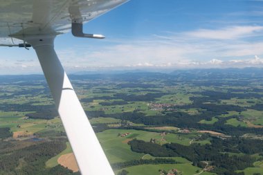 Baden Wurttemberg, Germany, July 11, 2022 Panoramic view over the area from a small airplane
