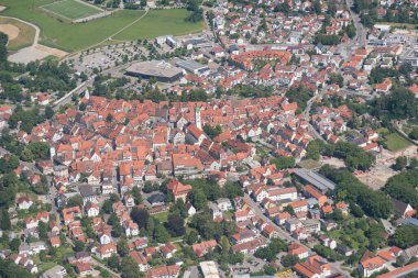 Wangen im Allgaeu, Baden Wurttemberg, Germany, July 11, 2022 Flight along the center with a small airplane