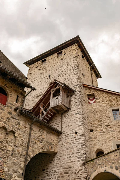 Balzers Liechtenstein June 2022 Historic Old Gutenberg Castle Cloudy Day — стоковое фото