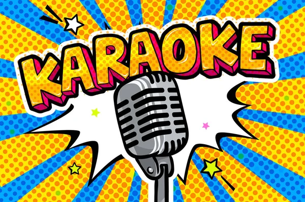 Karaoke Písmo Pop Art Stile Retro Mikrofonem Vektorová Ilustrace — Stockový vektor