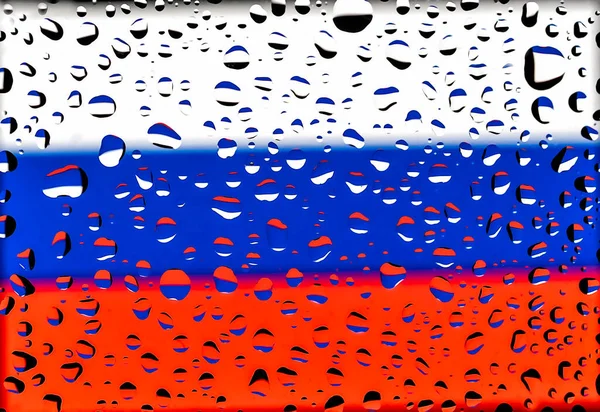 Bandera Rusia Con Gotas Agua Parte Superior —  Fotos de Stock