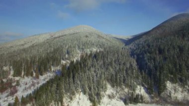 Kışın güzel dağ Karpatlar ormanlarının hava görüntüleri.