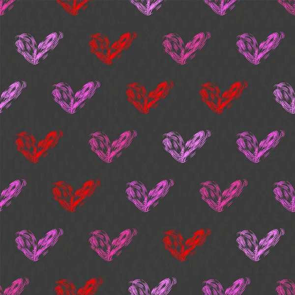 红粉心在无缝灰色背景 无缝模式的红粉蓝色水彩心脏 爱情的生日主题 情人节 包装纸 印刷品 — 图库矢量图片