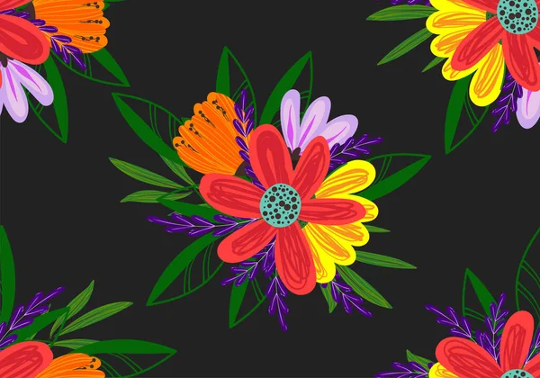 22092604 Çiçekli Karalama Motifli Kusursuz Desen Karalama Dokuları Çiçek Elementleriyle — Stok Vektör