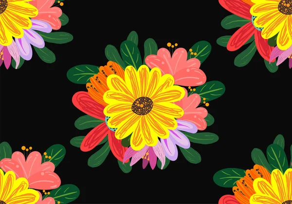 22092702 Çiçekli Karalama Motifli Kusursuz Desen Karalama Dokuları Çiçek Elementleriyle — Stok Vektör