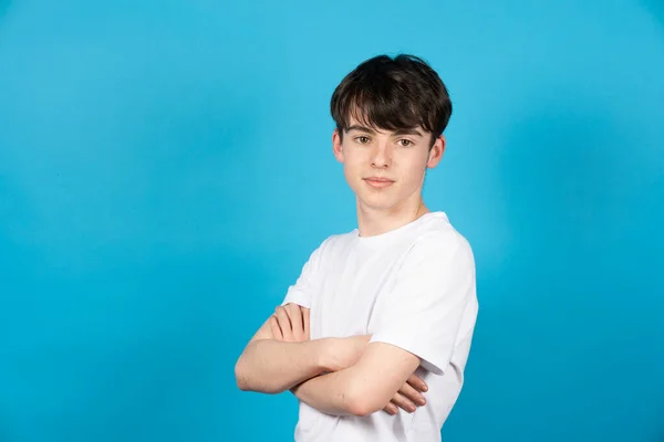 Portrait Confident Teenager Boy Blue Background — Stock Photo, Image