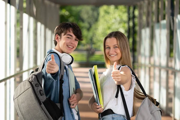 Portrait Positive College Students Making Sign — Fotografia de Stock