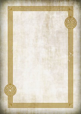 Yaşlı, grunge arkaplan üzerine dikdörtgen altın çerçeve. Antik Çin geometrik tarzı. Kelt tarzı. A3, A4 orantı.