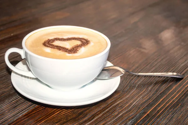 Heart Coffee Coffee Drink Wooden Table Aromatic Coffee Stock Picture