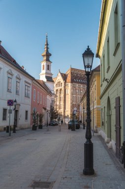 Kış Buddha 'sının antik sokakları. Budapeşte 'de kış.