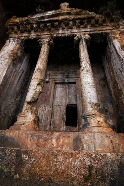 Lycian Tombs Turkish City Fethiye Tombs Amintas Carved Rock Rise — Stock Photo, Image
