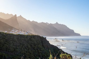 Stunning view of the northern coast in Tenerife from Anaga. Impressive sharp mountain wall on the coast of Atlantic Ocean, Tenerife, Canary.