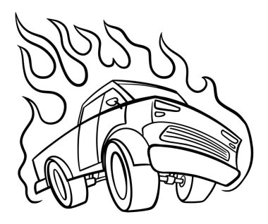 Vektör çizgi çizgi çizgi filminde, erkekler için beyaz arka planda izole edilmiş aşırı taşıma aracı çizimi. Beyaz arka planda izole edilmiş. Modern tişörtler için Doodle Illustration tarzı kıyafetler