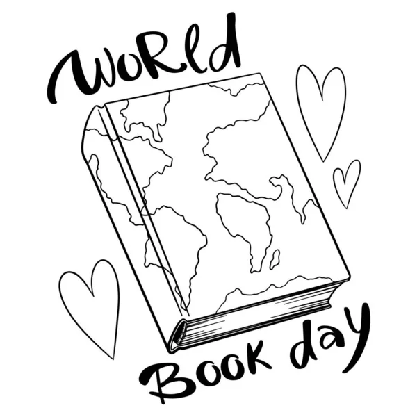 Tarjeta del Día Mundial del Libro. vector libro dibujado a mano en estilo garabato. Libros abiertos aislados en blanco — Archivo Imágenes Vectoriales