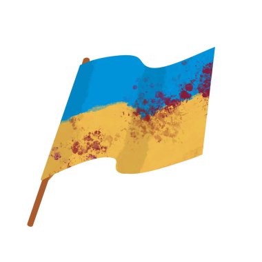 Arka planda ulusal pankartta kan lekeleri olan Ukrayna bayrağı. Ukrayna Cumhuriyeti 'nin Ulusal Bağımsızlık Günü.