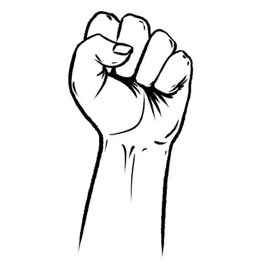 yükseltilmiş el bir yumruk, daldırma, siyah ve beyaz kroki çizimi, vektör için güç ve üstünlük, başarı, mücadelenin sembolü gösterilen