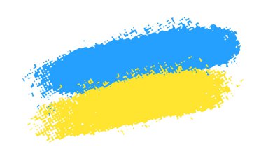 Ukrayna bayrağının sembolü arka plandaki ulusal pankartta izole edildi. Ukrayna Cumhuriyeti 'nin Ulusal Bağımsızlık Günü tebrik kartı. Fırça darbesi eyalet bayrağıyla illüstrasyon afişi