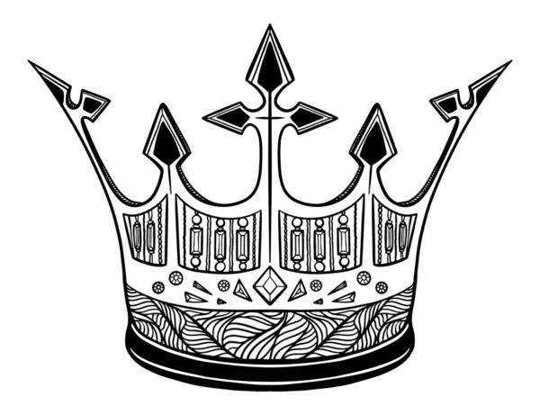 Hand drawn crown. Luxury crowns sketch, queen or king coronation doodle and majestic princess tiara. Monarchs queen diadem. Isolated vintage illustration symbol — 스톡 벡터