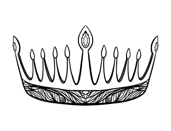 Hand drawn crown. Luxury crowns sketch, queen or king coronation doodle and majestic princess tiara. Monarchs queen diadem. Isolated vintage illustration symbol — Vector de stock