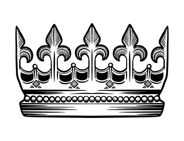 Hand drawn crown. Luxury crowns sketch, queen or king coronation doodle and majestic princess tiara. Monarchs queen diadem. Isolated vintage illustration symbol — Vector de stock