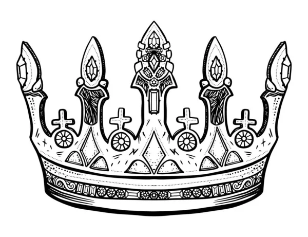 Hand drawn crown. Luxury crowns sketch, queen or king coronation doodle and majestic princess tiara. Monarchs queen diadem. Isolated vintage illustration symbol — Stock Vector