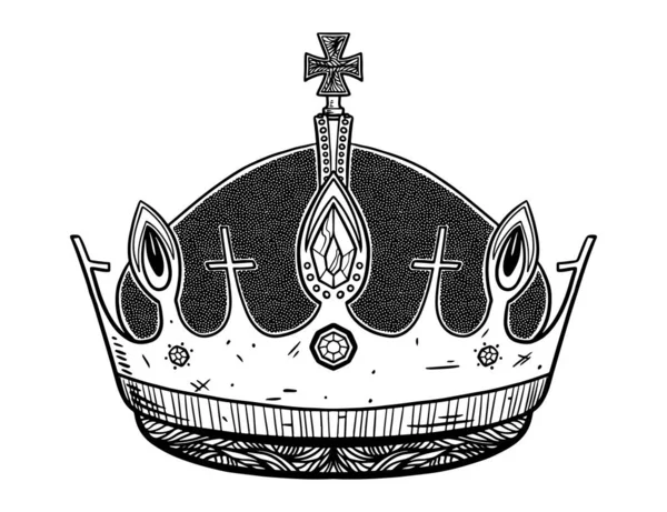 手绘皇冠奢华的皇冠素描，女王或国王加冕涂鸦和高贵的公主头冠。君主的女王王冠。孤立的老式插图符号 — 图库矢量图片