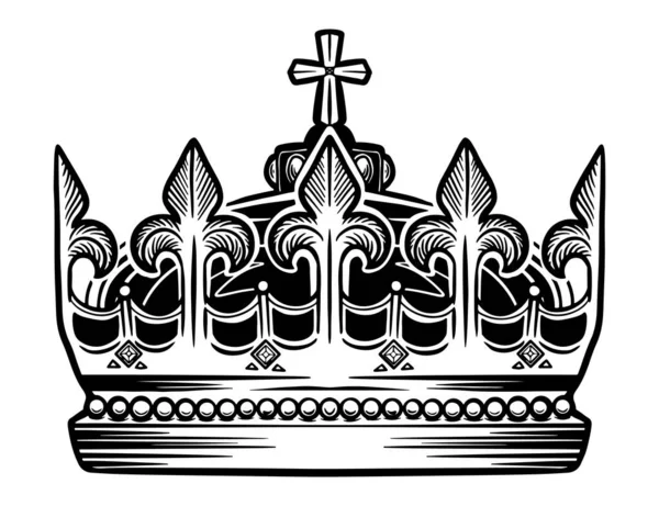 Hand drawn crown. Luxury crowns sketch, queen or king coronation doodle and majestic princess tiara. Monarchs queen diadem. Isolated vintage illustration symbol — Vector de stock