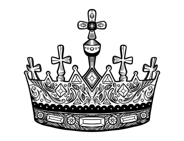 Hand drawn crown. Luxury crowns sketch, queen or king coronation doodle and majestic princess tiara. Monarchs queen diadem. Isolated vintage illustration symbol — Archivo Imágenes Vectoriales