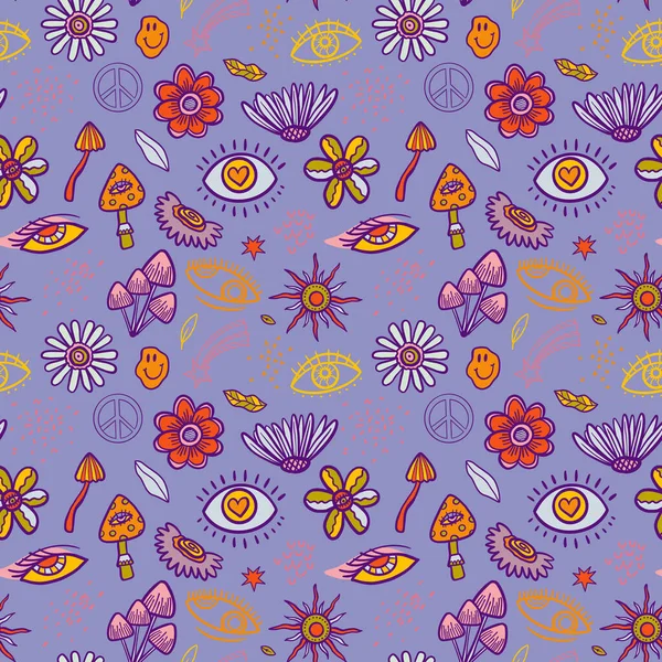 Vector Teenage Seamless 70S Retro Floral Pattern Hippie Style Textile — Image vectorielle