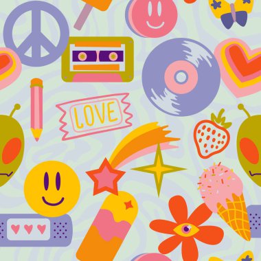 vector teenage seamless 70s retro pattern hippie style for textile design, fabric or wallpaper