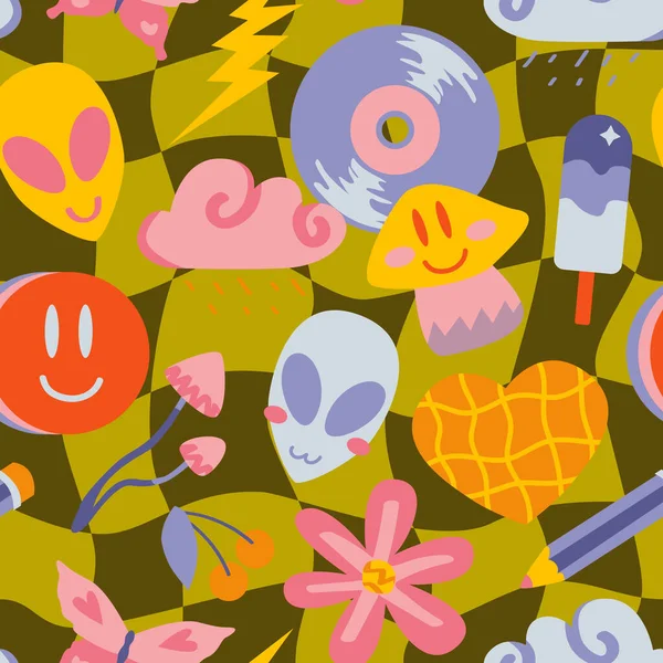 vector teenage seamless 70s retro pattern hippie style for textile design, fabric or wallpaper