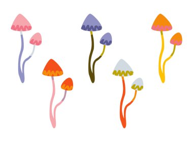 Retro 70s psychedelic hippie mushroom illustration print for man - woman graphic tee t shirt or sticker poster - Vector.