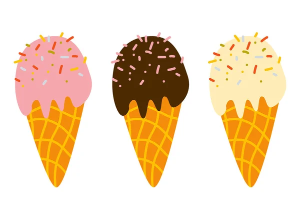Vector Illustration Ice Cream Waffle Cone Icecream Pink Blue Colors —  Vetores de Stock