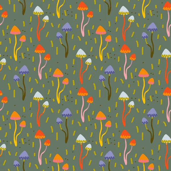 Colorful Illustration Mushrooms Retro Green Colors — Stock vektor