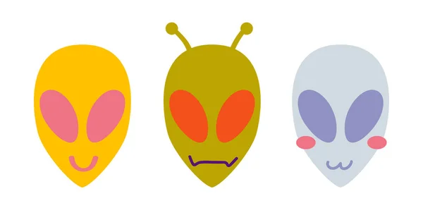 Alien Face Icon Set Humanoid Head Futuristic Space Invader Paranormal — Stockový vektor