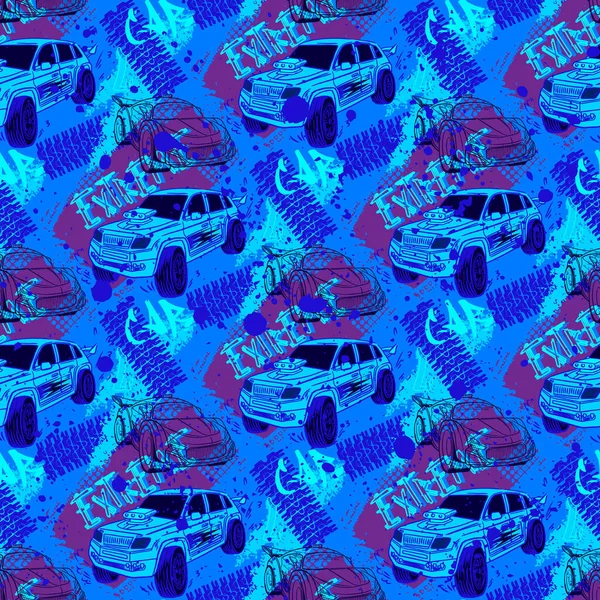 Abstract Seamless Cars Pattern Boy Background Childish Style Wheel Auto — Vetor de Stock
