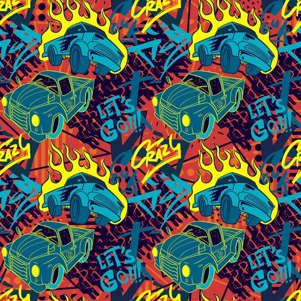 Abstract Seamless Cars Pattern Boy Background Childish Style Wheel Auto — Stockvector