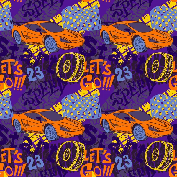 Abstract Seamless Cars Pattern Boy Background Childish Style Wheel Auto —  Vetores de Stock