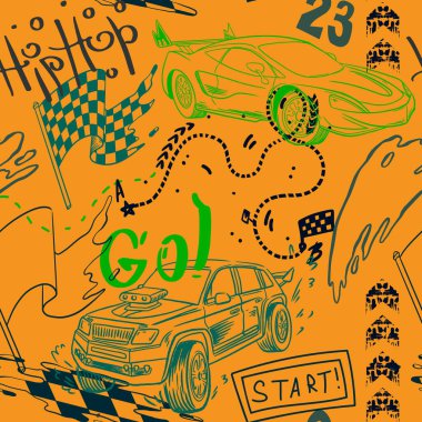 Abstract seamless cars pattern for boy on background. Childish style wheel auto repeated backdrop.