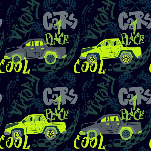 Abstract Seamless Cars Pattern Boy Background Childish Style Wheel Auto — 스톡 벡터