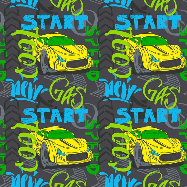 Abstract Seamless Cars Pattern Boy Background Childish Style Wheel Auto — 스톡 벡터