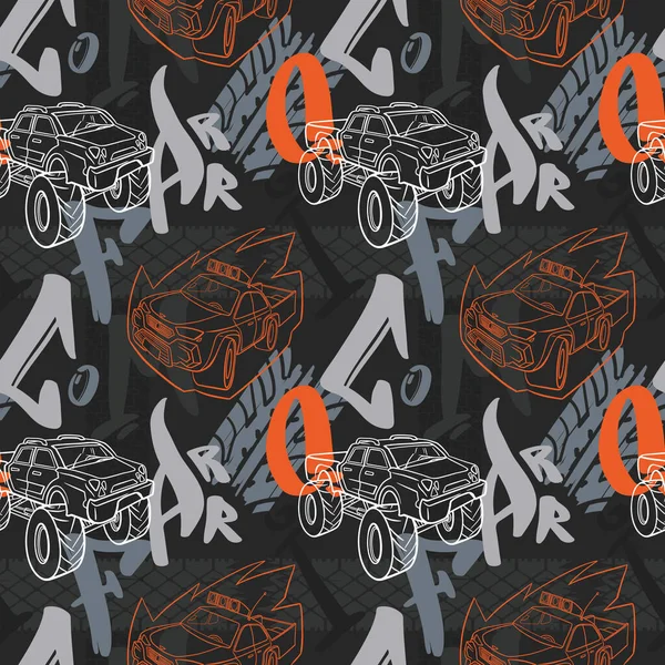 Abstract Seamless Cars Pattern Boy Background Childish Style Wheel Auto — Stockvector
