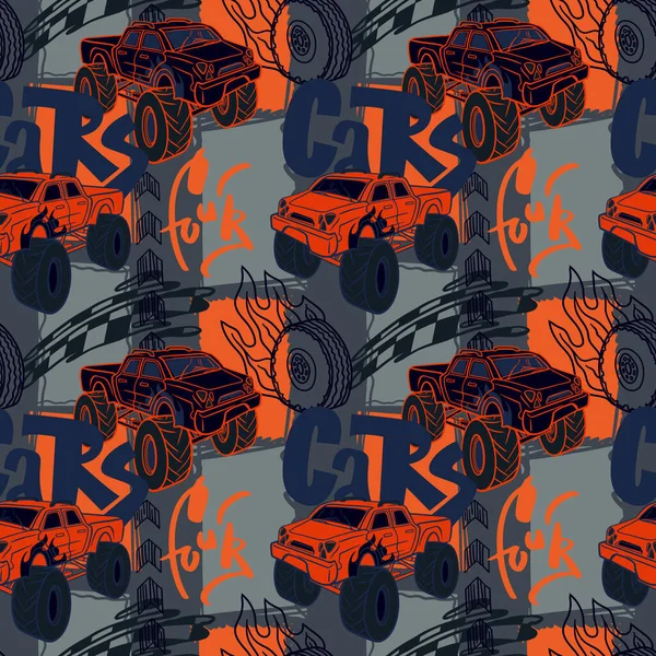 Abstract Seamless Cars Pattern Boy Background Childish Style Wheel Auto — ストックベクタ