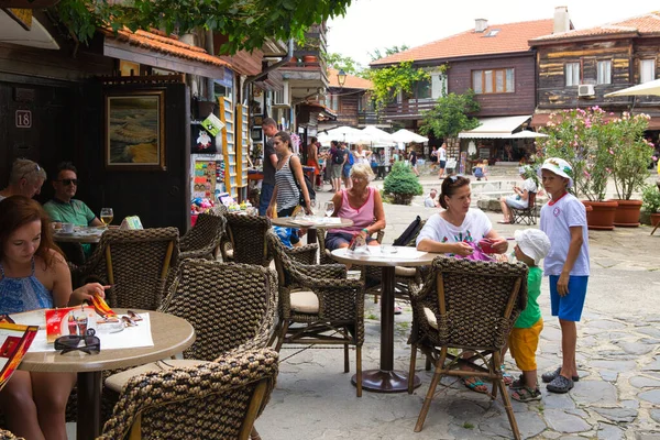 Nessebar Bulgarije Juni 2016 Old Town Street Cafe Design 2021 — Stockfoto