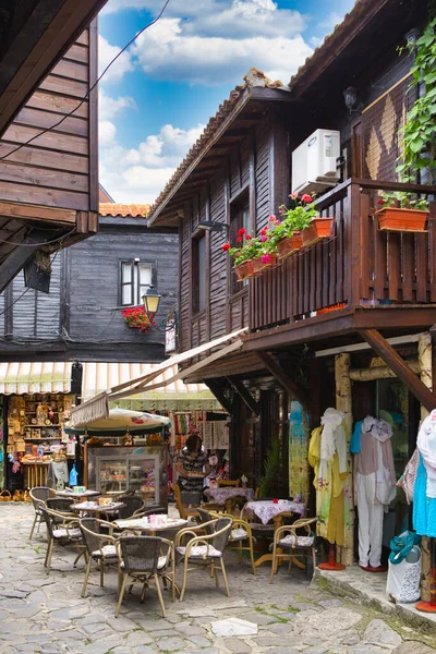 Nessebar Bulharsko Června 2016 Staroměstská Pouliční Kavárna Design 2021 — Stock fotografie